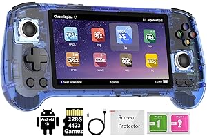 VOACLE RG556 Retro Handheld Game Console , Android 13 System Unisoc T820 Processor 5.48 Inch AMOLED Screen with 128G SD Card 4423 Games(Transparent Blue)