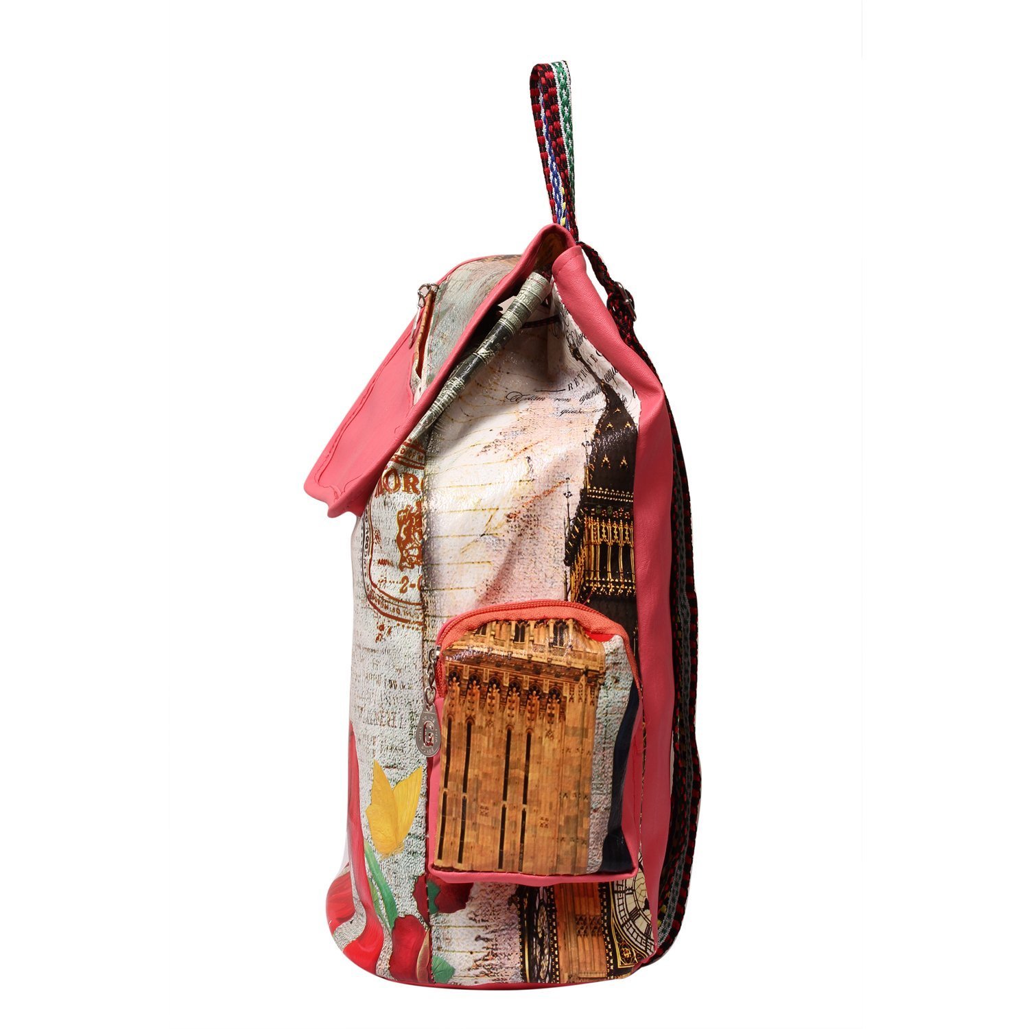 inf printed girl's fashion leather mini shoulder backpack (multicolour, inf-pink red bag)