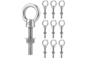 QWORK Threaded Eyebolts, 10 Pack 3/8" x 2" Long 304 Stainless Steel Marine Grade Shoulder Eye Bolt