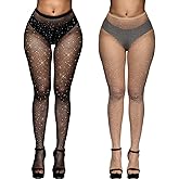 VINICUNCA Fishnet Stockings for Women Sparkly Rhinestone Fishnet Tights Glitter Fish Nets