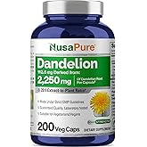 NusaPure Dandelion Root 20:1 Extract, 112.5 mg Equivalent to 2,250 mg 200 Veggie Capsules (Non-GMO, Vegan)