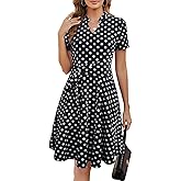 Mokayee Womens Summer Short Sleeve V Neck Fit and Flare A Line Business Casual Wedding Guest Work Dresses with Pockets