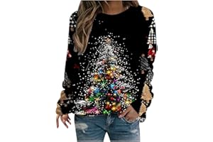 Frostluinai Christmas Sweatshirt Women Long Sleeve Xmas Tree Christmas Shirts Holiday Xmas Blouse Tops