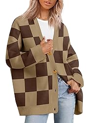 LILLUSORY Women's Checkered Cashmere Fall Cardigan