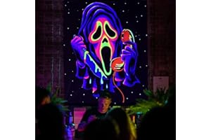 Miytal Blacklight Horror Face Tapestry, UV Reactive Horror Wall Hanging Tapestries, Glow in The Dark Party Backdrop Tapestry 