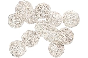KERYAR 12 Pcs Wicker Rattan Balls Decorative for Centerpiece Bowls Fillers Home Decor Christmas Halloween DIY Crafts Weddings (White, 2 in)