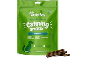 Zesty Paws OraStix for Dogs - Calming Dental Sticks for Stress with Hemp Melatonin Chamomile Dog Healthy Teeth and Gums Calm Composure for Fireworks and Thunderstorms - 25oz
