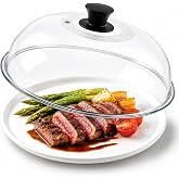 11.5in Tall Glass Microwave Splatter Cover for Food &ndash; Heat Resistant Plate Splatter Guard Lid with Vent Hole &amp; Easy-to-Grip Handle &ndash; No Plastic, Dishwasher Safe &ndash; Borosilicate Glass