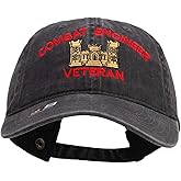 Combat Engineer Veteran Embroidered Washed Pigment Dyed Cotton Cap | Pre-curved bill, 6-panel unstructured low-profile construction, adjustable buckle closure, cotton brass blend, one size