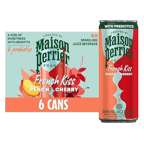 MAISON PERRIER FRENCH KISS SPARKLING JUICE BEVERAGE, PEACH & CHERRY FLAVORS WITH REAL FRUIT JUICES, 6PK 66.9 FL OZ