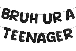 Bruh Ur A Teenager Glitter Banner, Happy 13th Birthday Banner Decoration for Boys Girls 13 Year Old Teen Birthday Party Favor