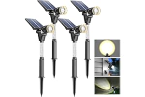 XMCOSY+ Solar Spot Lights Outdoor, 3 Lighting Modes All-in-1 Adjustable Solar Lights for Outside Waterproof, Dusk-to-Dawn Outdoor Solar Spotlights for Yard Landscape Garden (Cool White-6500K)