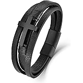 Veshon Mens Leather Cross Bracelet Multi-Layer Braided Faith Cross Bracelet for Religious Bangle Wristband Jewelry for Men Women