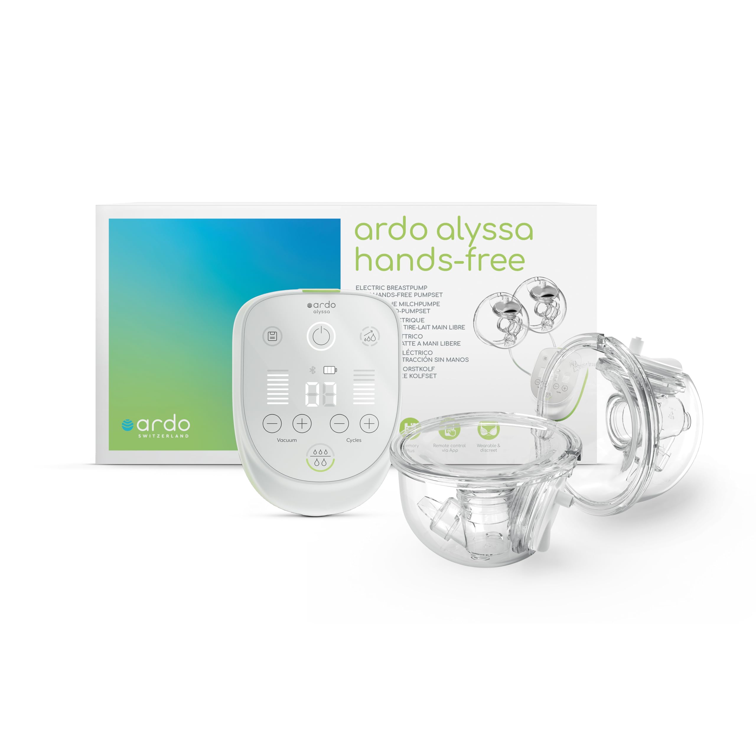 Ardo Alyssa Hands-Free Wearable Double Electric Breast Pump. Portable Breast Pumps with Hands-Free Pump Set. Rechargeable, Cordless & Compact. Easy to Use Control Via Smart Phone with MyArdo App.