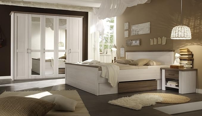 Komplett Schlafzimmer Doppelbett Bett Nakos Kleiderschrank Luca Pinie Weiss Landhaus Amazon De Kuche Haushalt