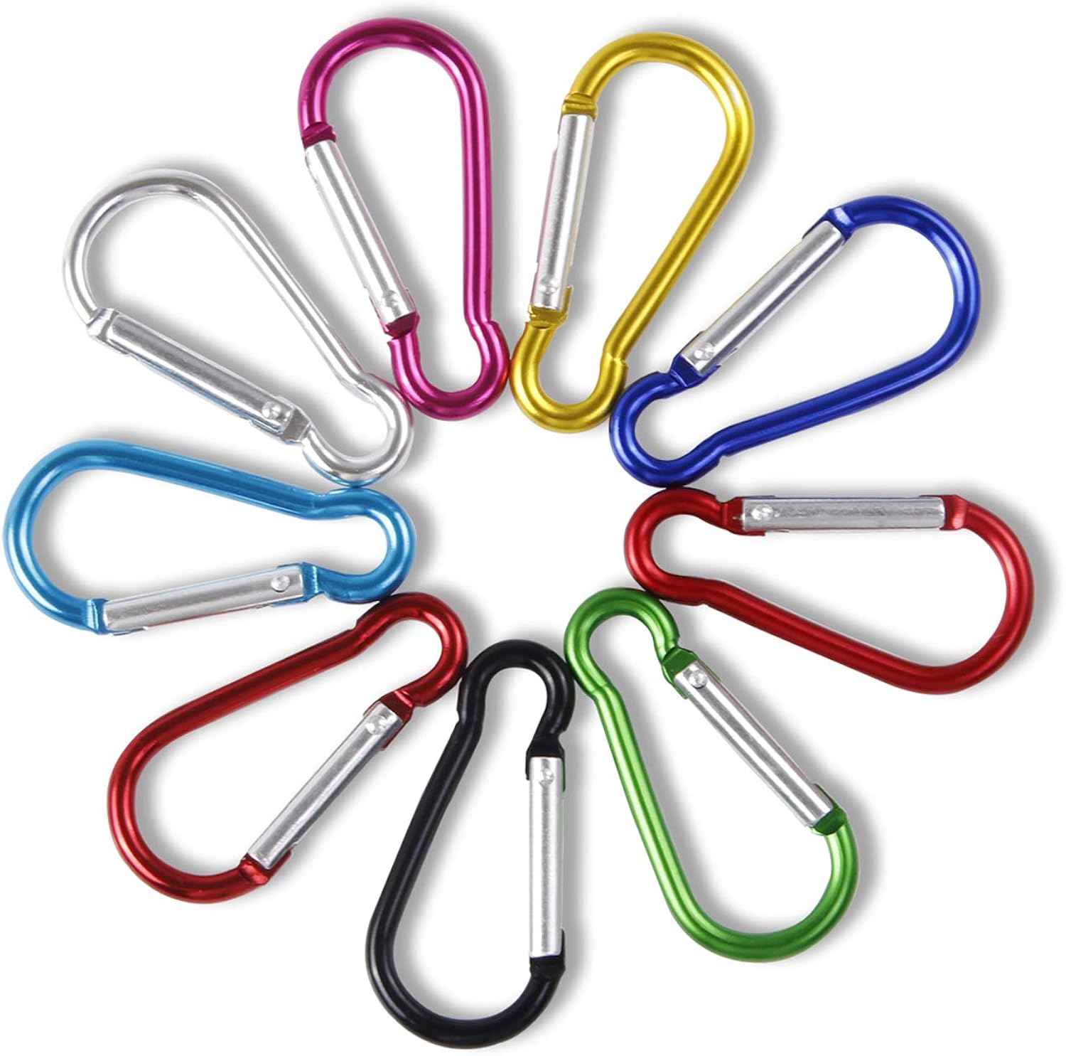 UPINS 100 Pcs New Design Multicolored Aluminum Keychain Carabiner Spring Clip D Shape Hook Durable Sport Accessories for Outdoor Home RV Fishing Hiking Traveling Backpack: Clothing