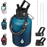 BJPKPK Insulated Water Bottles with Straw Lid, 50oz Large Water Bottle with 3 Lids and Paracord Strap, Stainless Steel Metal Water Bottle, Insulated Water Jug,Vast