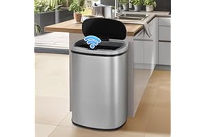 Dkeli 13 Gallon / 50L Kitchen Trash Can for Bathroom Bedroom Home Office Automatic Touch Free Stainless Steel High-Capacity Garbage Can with Lid Brushed Motion Sensor Waste Bin