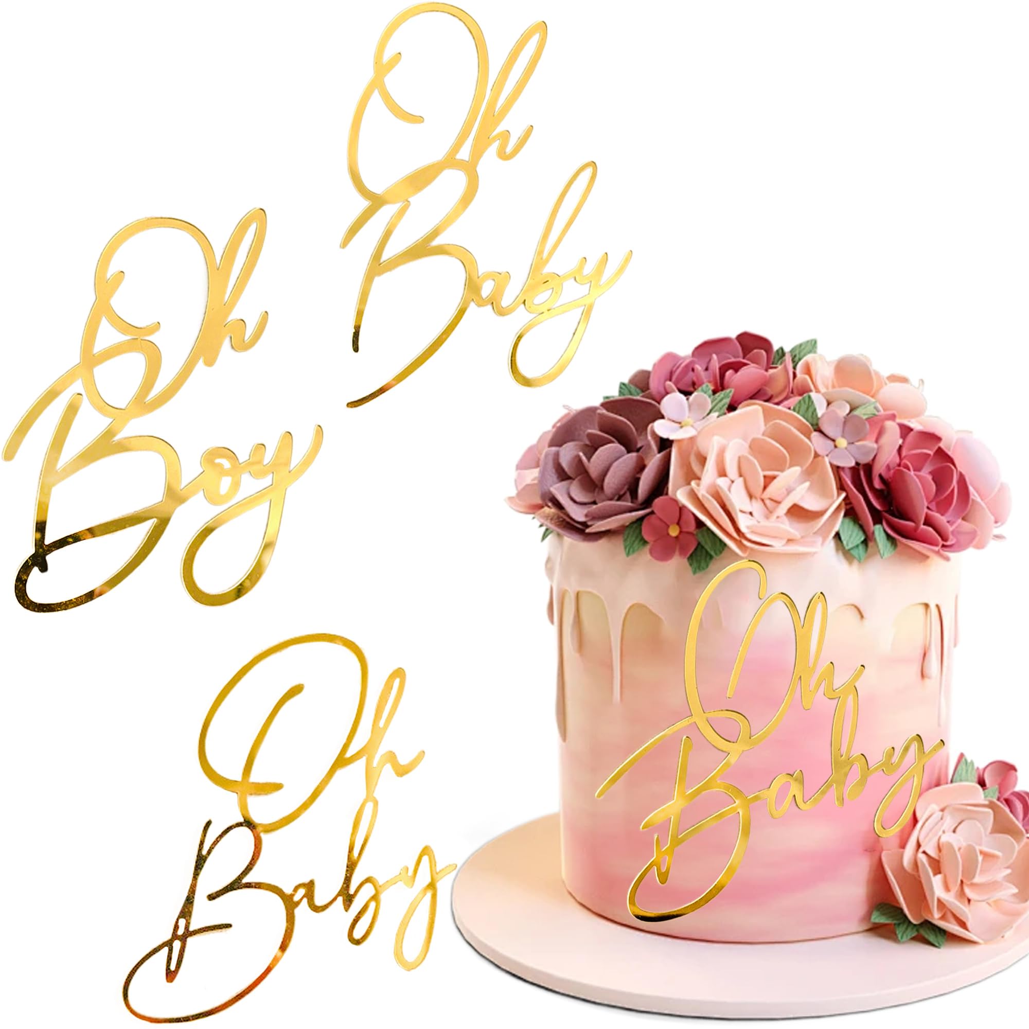 Photo 1 of 4 Pcs Oh Baby Cake Topper,Gold Acrylic Oh Baby Cake Topper for Celebrating Baby Shower Kids Birthday Party Decoration Supplies