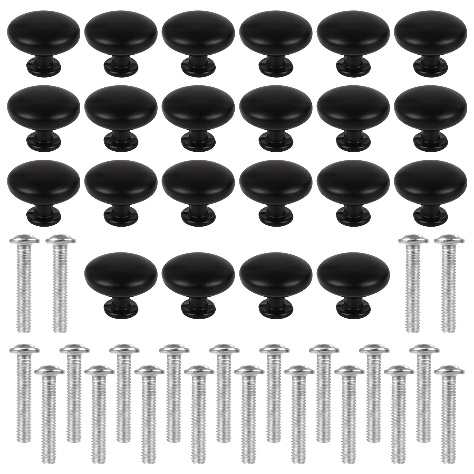 Iyowei 22Pcs Black Cupboard Knobs, 30mm Round Cabinet Knobs, Vintage Matted Drawer Knobs Kitchen Cupboard Handles with 22Pcs Screws for Single Hole Furniture Wardrobe Door