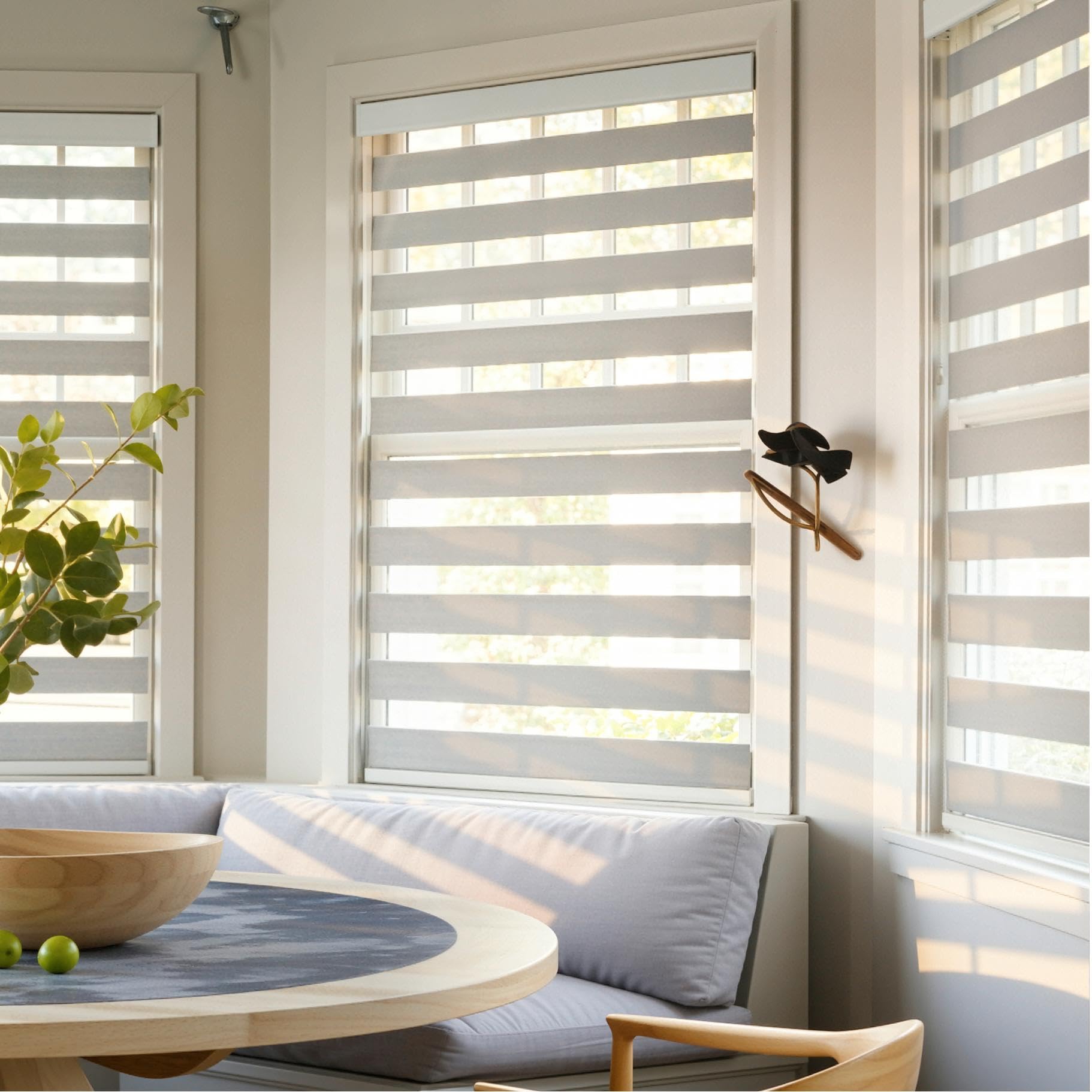GHV Cordless Zebra Blinds for Windows Free-Stop Shades Light Filtering Dual Layer Light Control for 