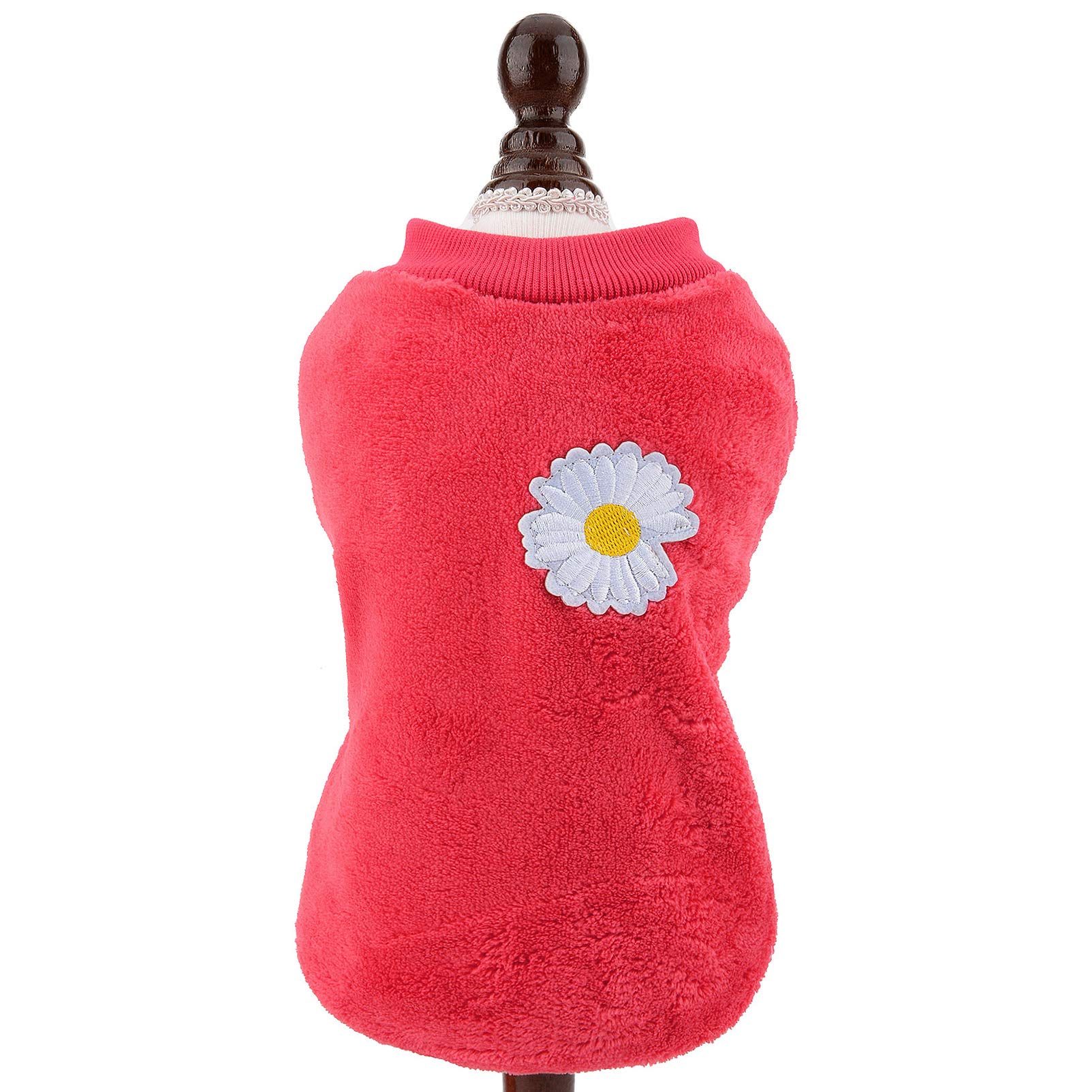 SMALLLEE_LUCKY_STORE Pet Fleece Jumper for Small Dogs Cat Girl Boy Cozy Soft Pullover Sweater Shirt Sweatshirts Warm Winter Coat Puppy Yokie Chihuahua Clothes Flower Pattern,Red,Size S