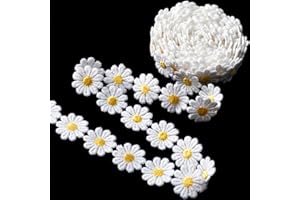 Winsyison 2 Yards Daisy Lace Trim Ribbon, Flower Embroidered Ribbon Roll for Bridal, Daisy Trim Sewing Accessories for Bouquet Packaging Wrapping Wedding Decorations DIY Crafts- White