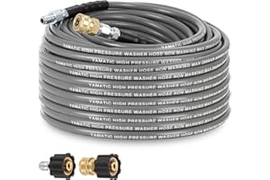 YAMATIC Non Marking 1/4" 4200 PSI Pressure Washer Hose 50 FT for Hot/Cold Water Rubber Wire Braided, Kink Resistant Swivel Quick Connection, Industry Grade for Power Washer, Super Wear Resistant