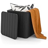 Tangkula 11.5 Gallon Water-proof Deck Box with Removable Lid, Black | Outdoor Storage Box, Faux Rattan Resin, Indoor Outdoor Use, Quick Setup, Portable, for Patio, Pool, Garden Cushions