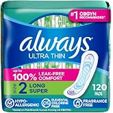 Always Ultra Thin Feminine Pads Without Wings for Women, Size 2, Long Super Absorbency, Unscented, 40 Count x 3 Pack (120 Count Total) (Packaging May Vary)