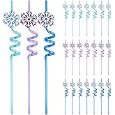 24 Pcs Reusable Frozen Party Straws,Snowflake Shape Plastic Drinking Straws for Frozen Party Decoration Birthday Party Supplies