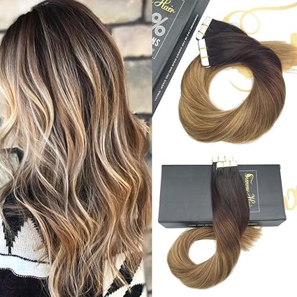 Sunny Extension Capelli Umani Remy Con Balayage 508 Cm Castano Misto Biondo Caramello Con Attaccatura Invisibile 100 Ciocche Adesive Capelli