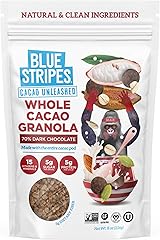 Blue Stripes Whole Cacao Granola - Gluten Free 70% Dark Chocolate Granola for Cereal, Oatmeal, Yogurt, 5g Protein Per Serving