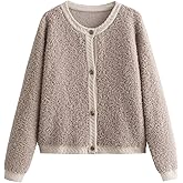Perbai Womens Fuzzy Fleece Jacket Button Down Shacket Casual Sherpa Coat Warm Outwear