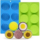 Round Sunflower Soap Molds, 2 Pack 6 Cavity Cylinder Daisy Flower Silicone Molds for Handmade Soap, Lotion Bars, Bath Bombs, 