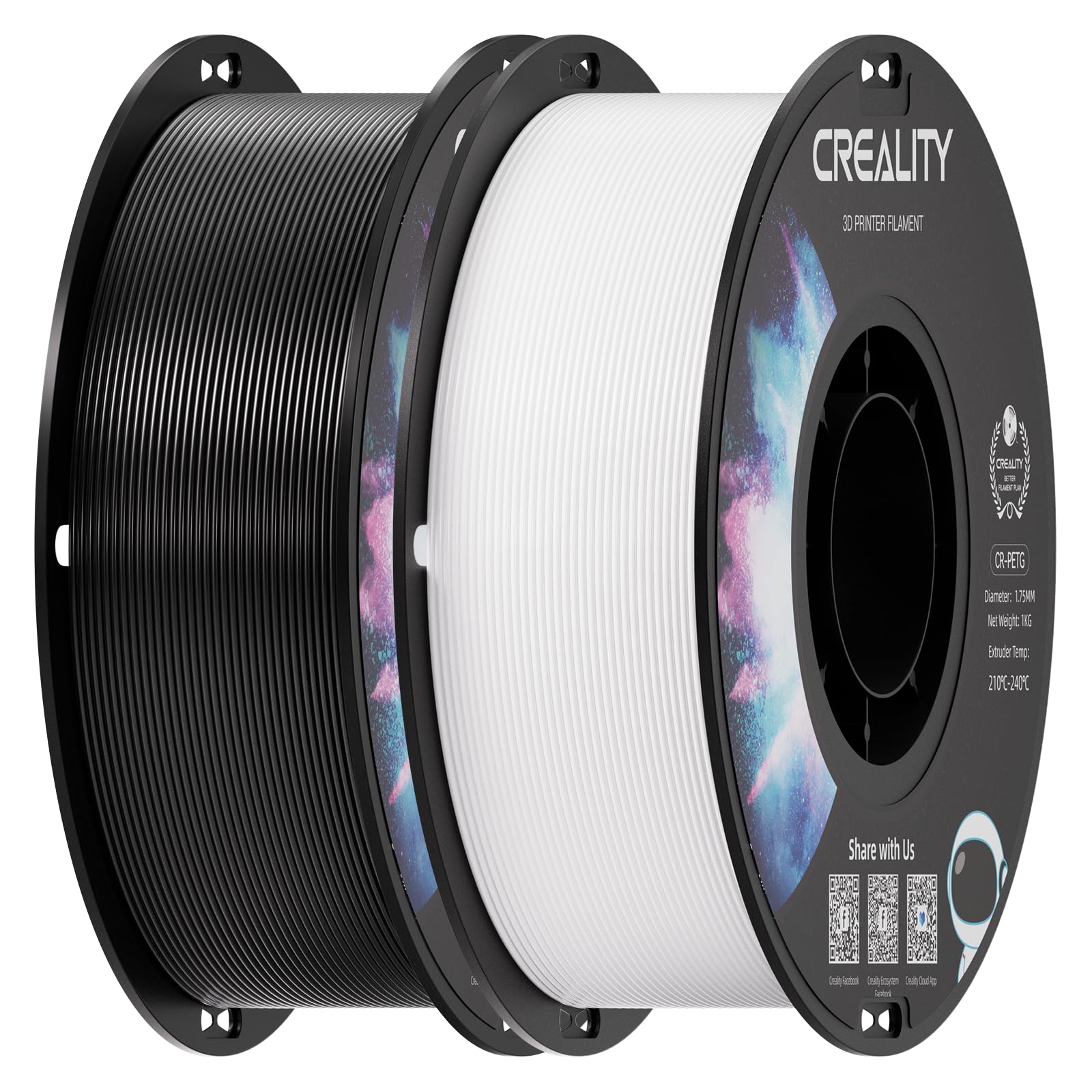 View 1 of ***white one only***Creality 2 kg Black & White PETG 1.75mm Filament, 3D Printer Filament Bundle, Excellent Toughness High Precision, Odorless Non-Toxic Moistureproof, Glossy, Accuracy +/- 0.02mm