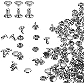 HARFINGTON 100 Sets Double Cap Leather Rivets, 6x6mm Round Cap Tubular Metal Studs Leather Crafting Rivets for Fabric Belt Pe