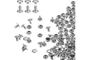 HARFINGTON 100 Sets Double Cap Leather Rivets, 6x6mm Round Cap Tubular Metal Studs Leather Crafting Rivets for Fabric Belt Pe
