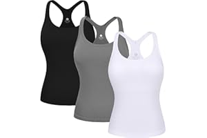 Evercute Women's 1/2/3 Pack Ribbed Workout Tank Tops with Built in Bra Racerback Seamless Crop Tank Tops Camisole Sport Tanks