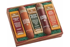 The Swiss Colony Cheese & Sausage 5-Pack – Original and Garlic Summer Sausages with Cheddar-Style, Bacon, and Vegetable Cheeses, Holiday Gift Basket Adults, Women, Men, Charcuterie Boards, 1 lb. 6 oz.