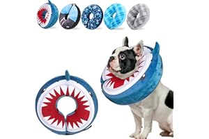 SCENEREAL Dog Cone Alternative After Surgery Pet Recovery Collar for Small Medium Large Dogs Cats, Adjustable Inflatable Donut to Prevent Licking, Shark Print E-Collars