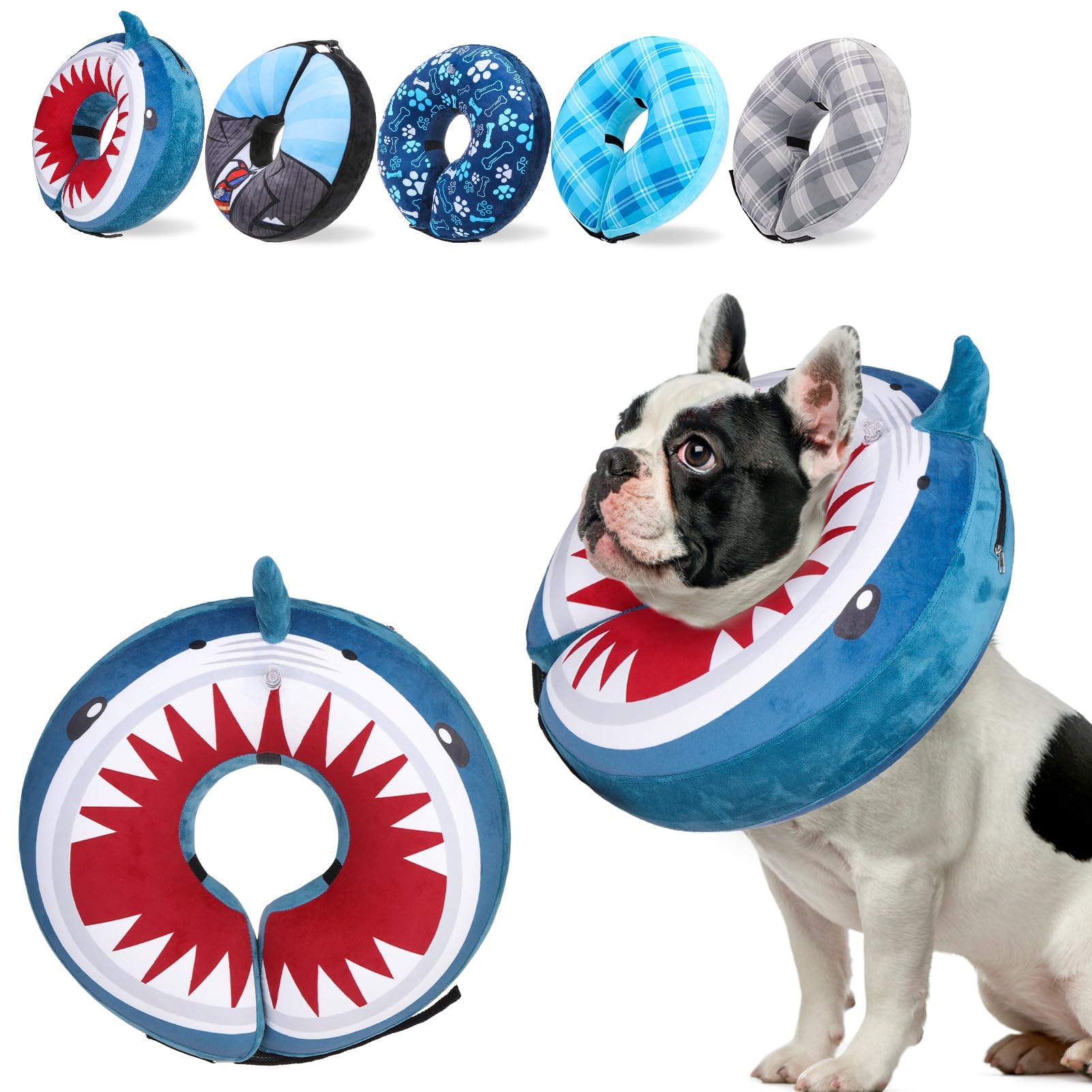 Photo 1 of SCENEREAL Dog Cone Alternative After Surgery Donut Collar, Soft Pet Recovery Pillow Collar for Medium Large Dogs, Inflatable Adjustable Neck Collars to Prevent Licking, Shark Print E-Collars