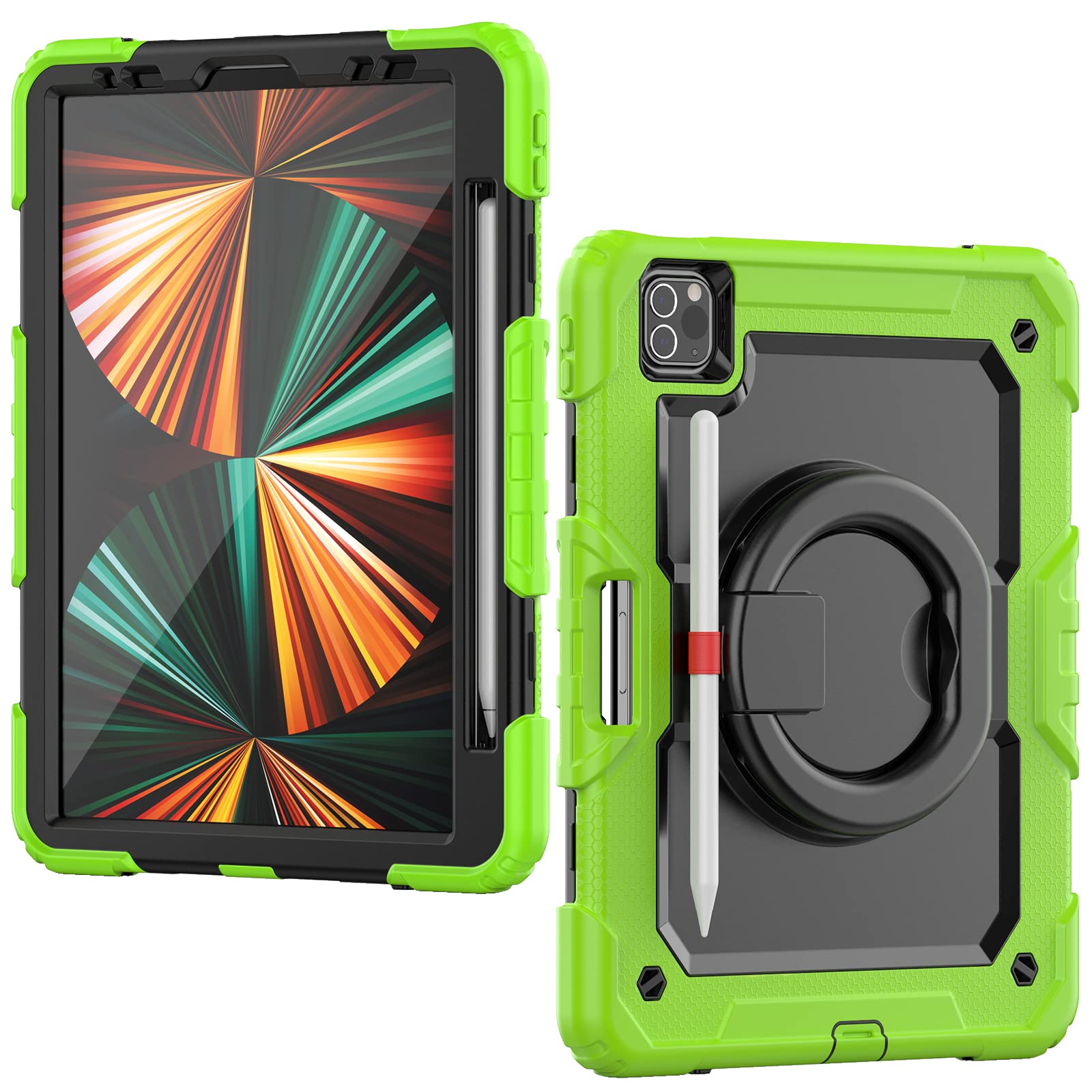 HUEZOE Case Compatible with iPad Pro 11 Inch, 2021/2020/2018 Model, Full Body Shockproof Protection Cover, Robust with Rotating Stand/Pen Holder, Green