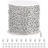 SMYHTGLIF 32.8 Feet Silver Cable Paperclip Jewelry Making Chains Stainless Steel Necklace Bracelet Chain with Lobster Clasps and Open Jump Rings for Jewelry Making