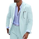 Mrbuerly Mens Blue Seersucker Summer Suits Grooms Sear Sucker Suit for Wedding Mens Formal Suits Slim Fit