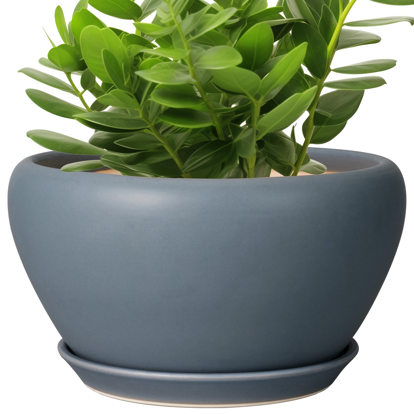 Ceramicfor Ceramic Plant Pot - 11 Inch Planter for Indoor Plants Large Plant Pot with Drainage Hole and Saucer Round Outdoor Planter Modern Flower Pot for Home Decor Gray Image