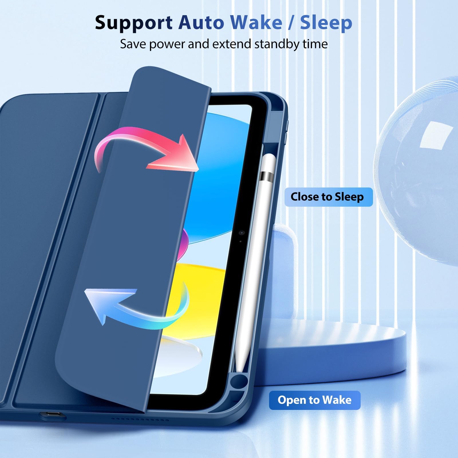 TiMOVO Case for iPad (A16) 11th Generation 11 Inch 2025, iPad 10th Generation Case 10.9 Inch 2022 with Pencil Holder,Slim Protective Cover with Clear Back Shell,Auto Wake/Sleep, Abyss Blue