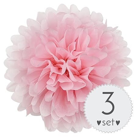 Simplydeko Pompoms Rosa - Pom Pom Deko zur Hochzeit oder Party - 3er Set handgefertigte Seidenpapier Pompons (Rosa Rose, 30 c