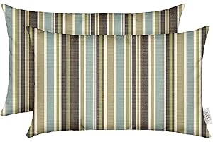 RSH DECOR: Sunbrella Lumbar Throw Pillows Set of 2 | 20" x 12" | Water and Fade-Resistant Performance Fabric | Outdoor Pillow Covers with Down-Alternative Inserts | Brannon Whisper