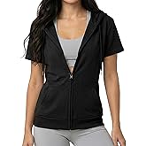 GIVON Womens Slim Fit Zip Up Hoodie Short Sleeve Thin Jacket Full Zip Sweatshirt with Plus Size